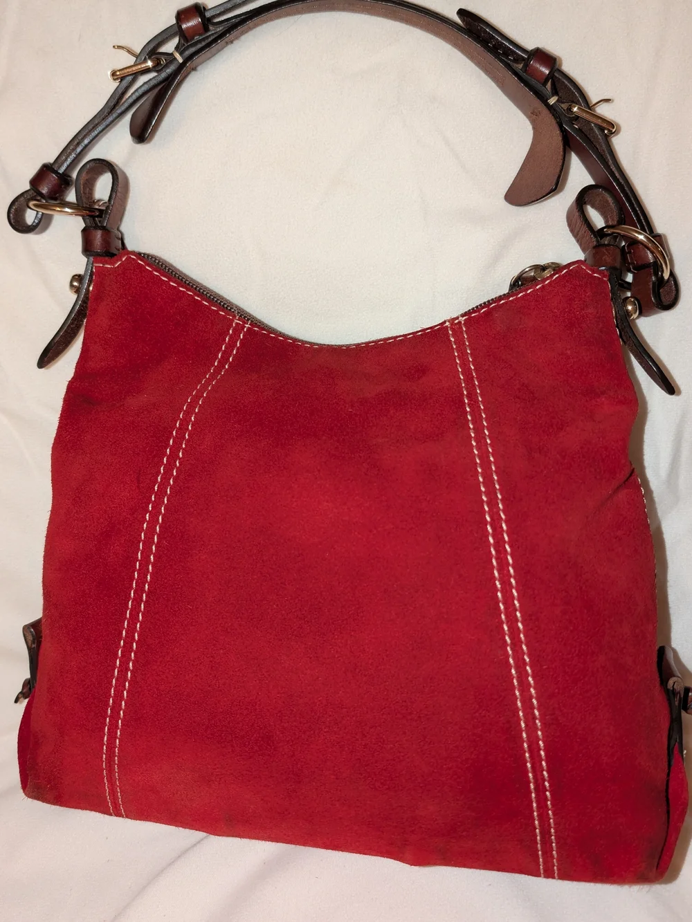 Dooney & Bourke Suede Hobo Bag Red GUC